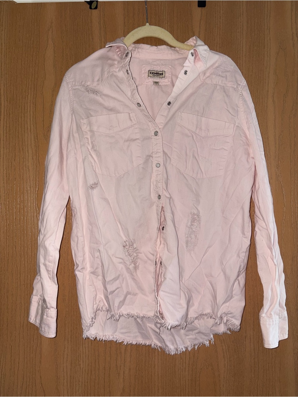 Express Light Pink Denim Button-Up Shirt